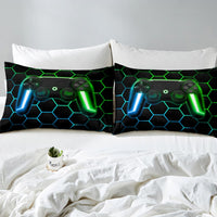 1 x RAW Customer Returns Gaming Duvet Cover for Boys Game Controller Duvet Cover Kids Glitter Gamepad Bedding Set for Glittery Geometric Honeycomb Pattern Gamer Duvet Cover, 1 Pillowcase, 135 x 200 cm - RRP €32.26