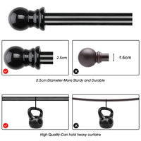 6 x Brand New Window Curtain Rod, Single Retractable Metal Shower Curtain Rod and Bracket Adjustable Curtain Rod Holder with Round Ends for Bedroom, Black, 76cm -221cm - RRP €149.94