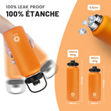 1 x RAW Customer Returns Fjbottle drinking bottle stainless steel with straw 950ML 1200ML - 2x lids BPA-free water bottle leak-proof - sports bicycle thermo bottle thermos flask for sparkling water, school, fitness - RRP €19.99