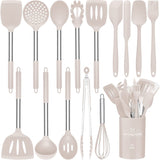 1 x RAW Customer Returns 15 Piece Silicone Kitchen Cookware Set, Heat Resistant Utensils Set with Premium Stainless Steel Handles for Cooking and Baking, Non-Stick Spatula Kitchen Utensil Cookware Set  - RRP €29.98