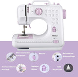 1 x RAW Customer Returns Sewing Machine with Foot Pedal for Beginners and Children, 5-Language Manual, 52 PCS Accessories, 12 Built-in Stitches, MEGLE FHSM-505P - RRP €69.99