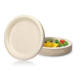 1 x RAW Customer Returns Disposable plates, 50 pieces, paper plates, recycled sugar cane, bagasse, disposable cutlery, 100 natural, compostable plant fiber, environmentally friendly party plates, disposable tableware, natural, 17.8 cm - RRP €10.99