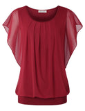 1 x RAW Customer Returns BAISHENGGT Women s Pleated Short Sleeve Tunic Batwing Round Collar Blouse Wine Red X-Large - RRP €32.77