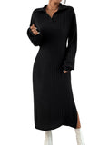 1 x Brand New GORGLITTER Women s Pullover Dress V Neck Long Casual Dresses Long Sleeve Winter Dress Elegant Knitted Dress with Slit Black L - RRP €34.99