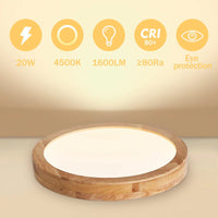 1 x RAW Customer Returns Baerolc LED ceiling light wood, 30CM round ceiling lamp LED lamp living room 20W 4500K neutral white ceiling light made of oak round wooden lamp for bedroom office kitchen children s room hallway balcony... - RRP €39.92