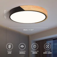 1 x RAW Customer Returns Vikaey ceiling lamp LED, ceiling light living room 24W, black lamps wood 30cm, LED ceiling light ceiling for living room bedroom kitchen hallway 4000K - RRP €27.53