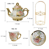 1 x RAW Customer Returns Gold Plated Red Rose Ceramic Tea Set, Vintage Tea Set with Teapot, Beautiful Tea Set Coffee Serving 6 People gilded rose  - RRP €45.6