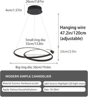 1 x RAW Customer Returns Eoodis Modern Chandelier, Led Round Pendant Light Fixture Dimmable 40W with Remote Control, 2-Ring Black Acrylic Chandelier, Chandelier for Living Room Kitchen Dining Room - RRP €110.95