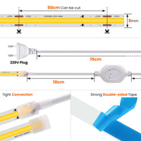 1 x RAW Customer Returns Wisada 220V COB LED Strip 20M, 288 LEDs m Flexible Super Bright Natural White CRI 85 LED Light Strip, IP65 LED Tape Light Tube Bar Chain Self-Adhesive with Plug for Bedroom, Closet Lighting - RRP €70.58