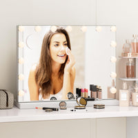 1 x RAW Customer Returns FOREHILL Hollywood mirror with lighting 15 dimmable LEDs Make-up mirror with 3 color temperatures and touch control Makeup mirror with memory function Cosmetic mirror 10x magnifying glass 58x46x12 cm - RRP €100.84