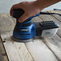 1 x RAW Customer Returns Random orbital sander, HERZO sander 300W, 13000 RPM motor with dust collection system, 6 variable speed, 125mm diameter with 10 pieces of sandpaper - RRP €39.24