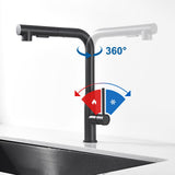 1 x RAW Customer Returns Auralum kitchen faucet black, kitchen faucet extendable, high pressure sink faucet with shower two water jet types, kitchen faucet 360 rotatable, kitchen mixer tap black - RRP €65.78