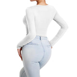 1 x RAW Customer Returns RoomTour Women s Long Sleeve Bodysuit, V-Neck Thong Tops for Women, Women s Bodycon Jumpsuit 1-White M - RRP €24.58