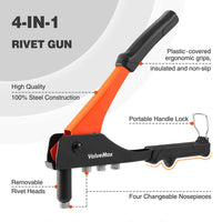 1 x RAW Customer Returns ValueMax 4 in 1 Manual Riveter, Professional Rivet Gun Kit with 200 Rivets and Heads 2.4mm, 3.2mm, 4mm, 4.8mm , Rivet Gun for Outdoor and Home Projects - RRP €15.73