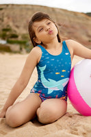 1 x RAW Customer Returns Dedoles One-piece swimsuit for women and girls in recycled polyamide with many cherry flamingo mandala designs, colour cheerful dolphin, 8-10 years - RRP €24.0