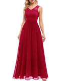 2 x Brand New DRESSTELLS Women s Ball Gown Maxi Long Evening Dresses Chiffon Lace Bridesmaid Dresses Floor Length Cocktail Dress Confirmation Dress DarkRed L - RRP €125.98