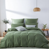 1 x RAW Customer Returns Lanqinglv bed linen 135x200cm cotton dark green plain reversible bed linen set single bed 2-piece - Renforce duvet cover 135x200cm with zipper and 1 pillowcase 80x80cm - RRP €30.24