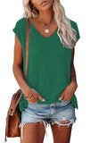 1 x Brand New GOLDPKF T-Shirt Women V Neck Short Sleeve Tops Batwing Sleeve Casual Summer Dress Women T Shirt Women Sport T-Shirt Split Hem Basic Blouse Green Small - RRP €26.21