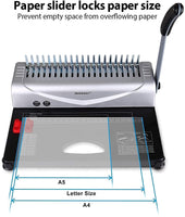 1 x RAW Customer Returns MAKEASY Binding Machine, Binding Machine, 21 Holes, Binds 450 Sheets, 12 Sheet Punching Capacity, with Starter Kit 100 Pieces PVC Binding Spines, Ideal for Daily Office Documents - RRP €68.84