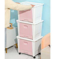 1 x RAW Customer Returns Greentainer 3-pack large toy organizer storage boxes with lids and drawers, stackable plastic boxes with plastic clips for clothes, kitchen, books, office, plastic box BPA free pink - RRP €40.33