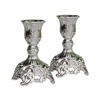 2 x Brand New Silver candle holders with luxurious engraved design, set of 2 high-quality metal candle holders silver  - RRP €106.52