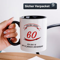 16 x Brand New NOVAJOY Ceramic Mug, Coffee Mug With Nice Saying I m not 60 I m 18 with 42 years of experience funny as a gift for a round birthday, 60 mug print birthday - RRP €326.4