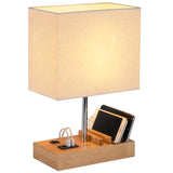 1 x RAW Customer Returns Dreamholder table lamp with 3 USB A C ports, 3 phone stands, modern USB bedside lamp for bedroom, living room, office, bedside lamp with natural wood base and fabric shade - RRP €39.99