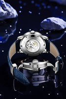 1 x RAW Customer Returns OLEVS Men Watches Starry Sky Moon Phase Dial Mechanical Automatic Winding Blue Leather Strap Wristwatch Fashion Dress Waterproof Luminous Men Watch - RRP €141.02