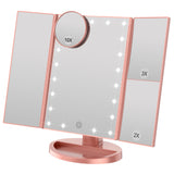 1 x RAW Customer Returns WEILY Makeup Mirror with Lighting, Foldable Cosmetic Mirror with 3X 2X 1X Magnification, 21 Natural LED Lights, Battery Operated Or USB Charging Dimmable Makeup Mirror Rose Gold  - RRP €29.75