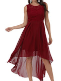 1 x RAW Customer Returns Laorchid women s formal dress evening dress sleeveless ladies elegant cocktail dress summer dress lace dress chiffon dress bridesmaid dresses knee-length a line wedding burgundy red M - RRP €57.47