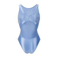 1 x RAW Customer Returns LEOHEX Sexy Satin High Gloss Body Shiny Bodysuit One Piece Swimsuit Japan Skinsuit L, Azure  - RRP €30.24