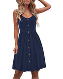 1 x Brand New AUSELILY Women s Strap Dress Sleeveless A-Line Cami Dress V-Neck Spaghetti Strap Dress with Pockets Spaghetti T-Shirt Female Dress Navy Blue XL - RRP €24.0