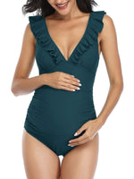 1 x RAW Customer Returns Summer Mae Maternity Swimsuit with Ruffles Flounces Maternity Swimwear V-Neck Pregnant Swimsuit Teal XL - RRP €43.51