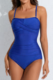 1 x RAW Customer Returns Smismivo Strapless One-Piece Women s Swimsuit with Bandeau Retro Tummy Control Swimming Suit for Women Vintage Ruched One-Piece Swimwear Swimsuit Blue L - RRP €37.99