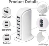 1 x RAW Customer Returns Multiple USB Charger, 30W 6-Port USB Power Adapter USB Desktop Charging Station USB Hub USB Wall Socket Charger Compatible with iPhone Samsung Phones Tablets etc. White  - RRP €18.99