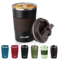 1 x RAW Customer Returns Tlater coffee mug to go, 380ml thermal mug - insulated mug with leak-proof lid, vacuum double-walled travel mug, stainless steel travel mug for coffee and tea, keeps hot and cold black  - RRP €13.99