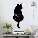 1 x RAW Customer Returns Topkey Acrylic Cat Wall Clock with Swinging Tail for Living Room, Kitchen, Bedroom 42cm x 18cm - Black - RRP €21.99