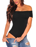 1 x RAW Customer Returns SEBOWEL Women s Off Shoulder Bodysuit Elegant Sexy Backless Short Sleeve Shirt for Women S, Black  - RRP €20.99