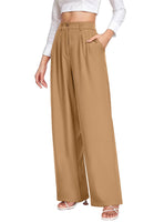 1 x RAW Customer Returns PrinStory Women s Wide Leg Trousers Lightweight Elastic Waist Summer Trousers with Pockets Causal Office Business Trousers Khaki, 38-40  - RRP €35.27