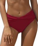 1 x RAW Customer Returns SHEKINI Women s Swimsuit Abdominal High Waist Bikini Swimming Pants Ruched Solid Color Retro Swimsuits Beachwear Bikini Panties Wine Red C, Large  - RRP €20.76