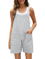 1 x Brand New heekpek Jumpsuit Women Short Summer Sleeveless Loose Overall Short V-Neck Spaghetti Strap Playsuit Casual Dungarees Women with Pockets, Light Grey, L - RRP €27.6