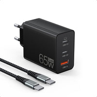 1 x RAW Customer Returns 65W USB C Charger, 3Port Fast Charger with 2M Type C Charging Cable Braided USB C Power Adapter for Tablet Laptops Cell Phone Like iPhone 15 Pro Max 14 13 12 11, Switch, Galaxy S23 S23 Ultra S22 etc - RRP €30.24