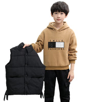 1 x RAW Customer Returns amropi Boys hoodie, tracksuit, hoodie, sweatshirt, vest, jogging trousers, 3-piece clothing set, khaki black, 9-10 years - RRP €51.99