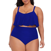 1 x RAW Customer Returns Viottiset Women s Plus Size 2 Piece Tankini Set Tummy Control Ruffle Ruched Swimsuits Crop Top Bikini Sapphire Blue 3XL - RRP €40.33