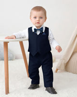 1 x RAW Customer Returns Gentleman s Outfits and Coordinates for Baby Baptism, 3 Pieces Boy Wedding Ceremony Outfits Bow Shirt Waistcoat Trousers Dark Blue, 3-6 months  - RRP €40.99