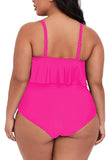 1 x RAW Customer Returns Viottiset Women s Plus Size 2 Piece Tankini Set Tummy Control Ruffle Ruched Swimsuits Crop Top Bikini Rose Red XL - RRP €40.33