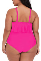 1 x RAW Customer Returns Viottiset Women Plus Size 2 Piece Tankini Set Tummy Control Ruffle Ruched Swimsuits Crop Top Bikini Rose Red 2XL - RRP €40.33