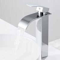 1 x RAW Customer Returns Waterfall wash basin faucet high, Auralum new improved low-noise bathroom faucet, stainless steel faucet wash basin for countertop wash basin, 30 water saving, chrome-plated - RRP €71.81