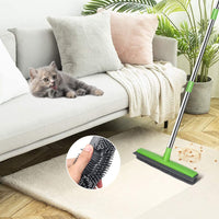 1 x RAW Customer Returns Rubber broom indoor with 50 inch long handle squeegee edge, sweeping brush artificial turf rake garden broom outdoor for pet cat dog hair carpet stainless steel three-part handle  - RRP €21.36