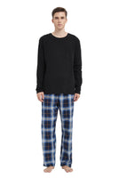 1 x RAW Customer Returns GLOBAL Men s Flannel Pajamas Men s Cotton Pajamas Set Long Sleeve Pullover Top and Elastic Bottoms with Drawstring Soft Comfortable Black Top, Dark Blue Checked Pants S - RRP €32.99